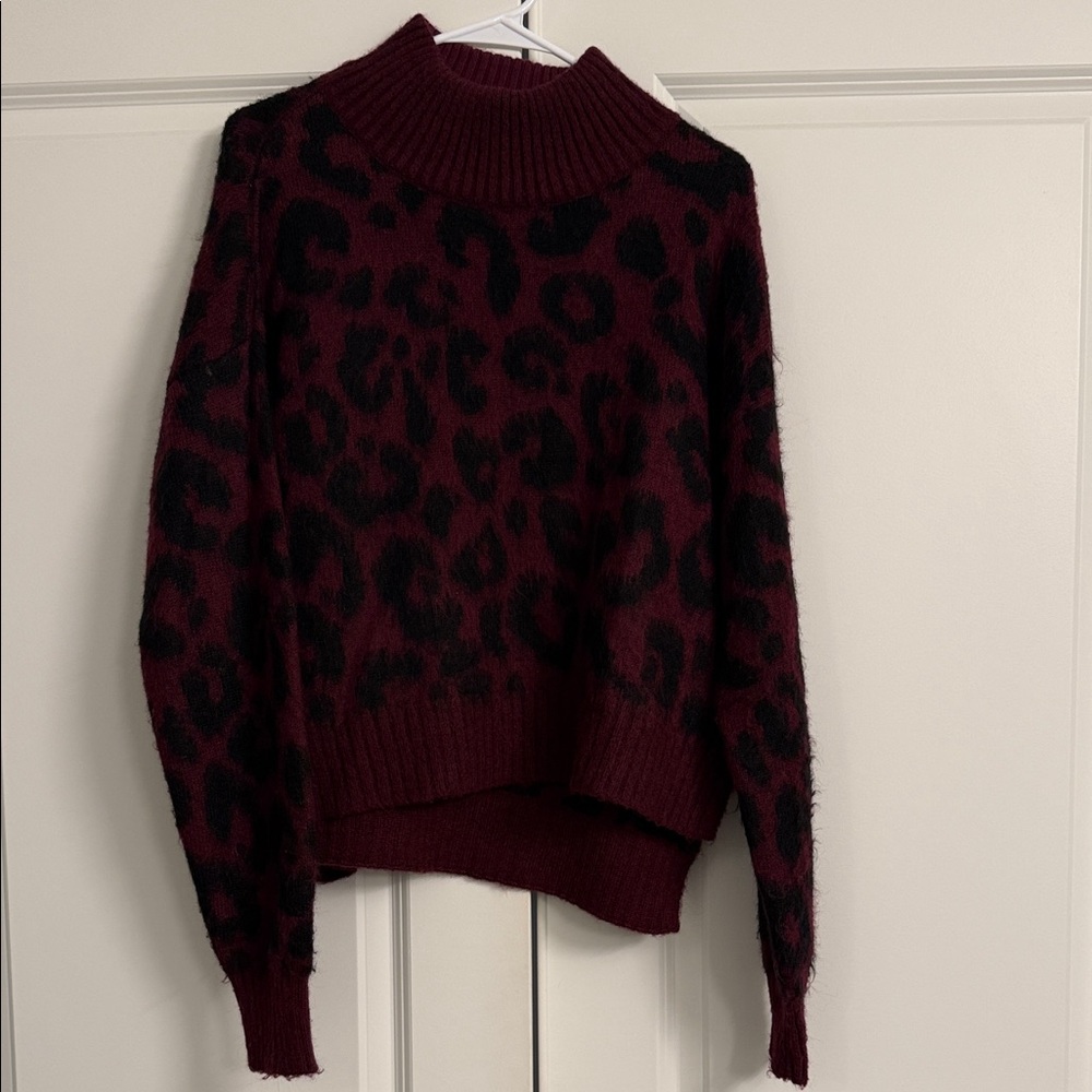 NWOT Sweaty Betty Burgundy Leopard Cowl Neck Sweater